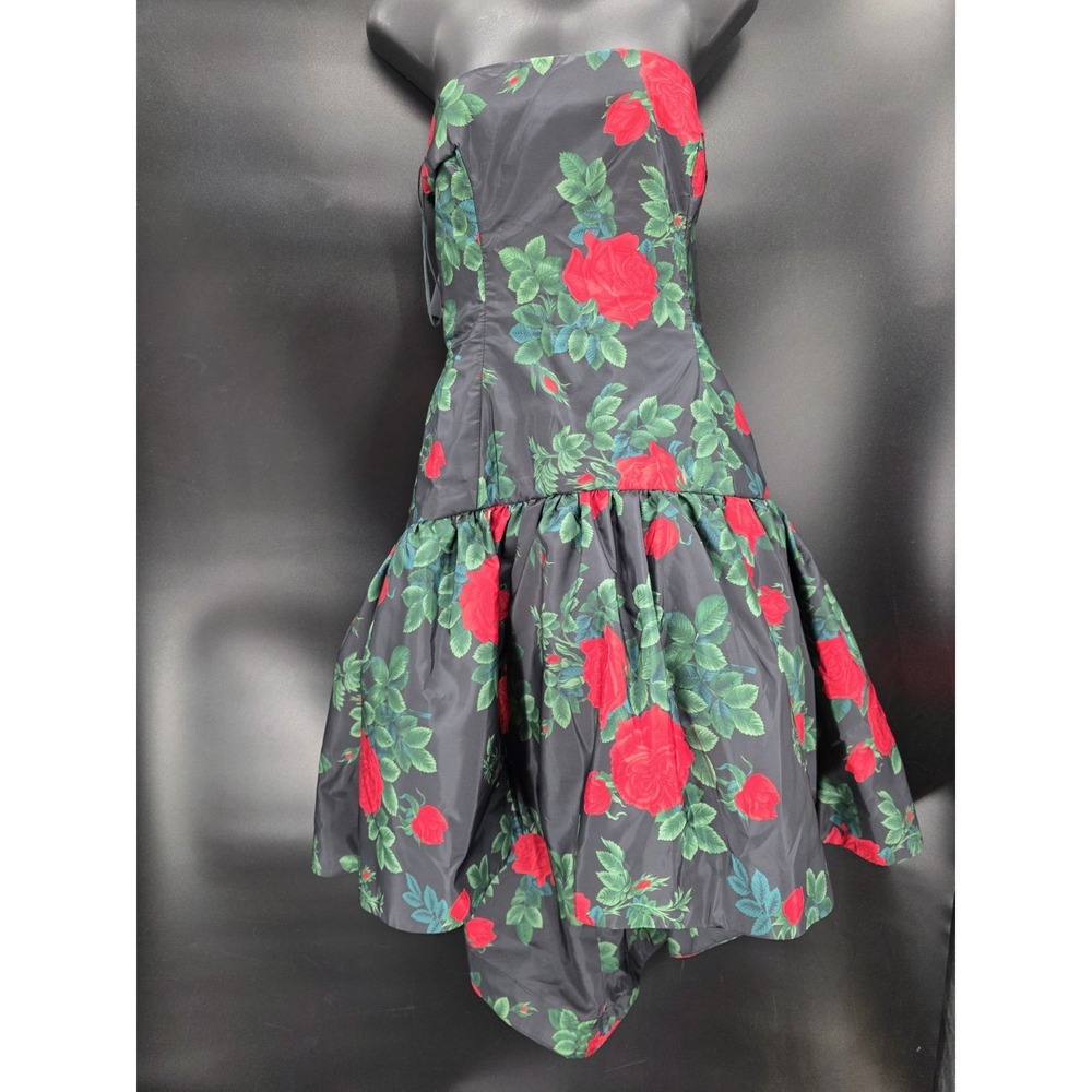 Vtg Morton Myles Women's Size 12 Strapless Floral Dress Drop Waist Balloon Skirt - Picture 2 of 12
